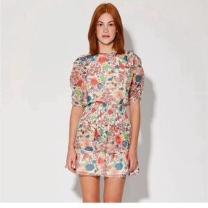 Walter Baker Floral Multicolor Colorful Ruffle Smocked Dress sz M